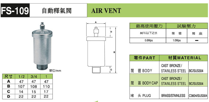 巴赫BACH自動釋氣閥